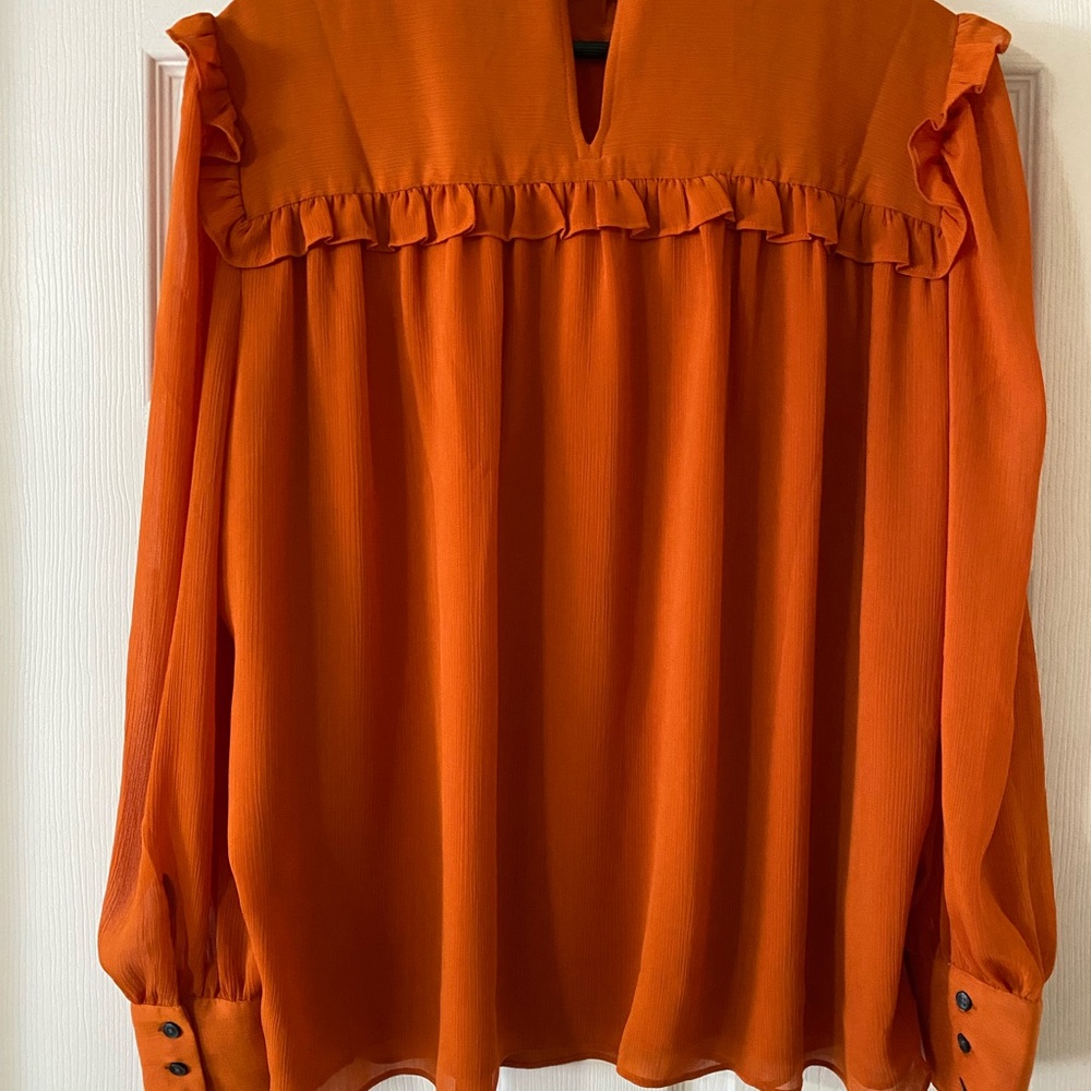 Women's Orange Ruffle Top - Picture 2 of 6